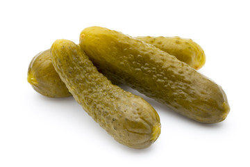 Pickled cucumbers isolated on white background.