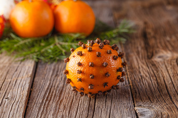 Christmas decoration on rustic wood