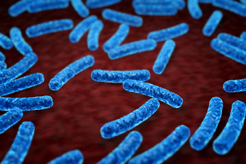 Bacteria under microscope effect 3D illustration.