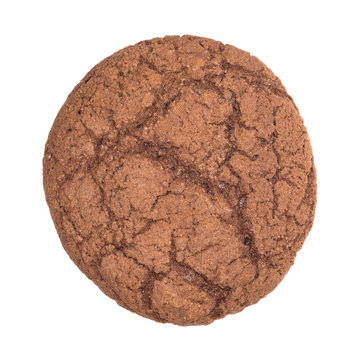 Round chocolate cookie isolated on white background.