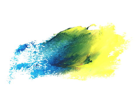 photo blue yellow grunge brush strokes oil paint isolated on white background