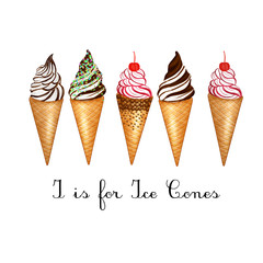 Hand Drawn Illustration of different Ice Cones