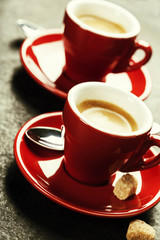Coffee Espresso. Red Cups Of Coffee