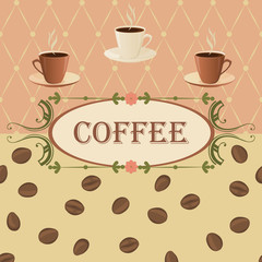 Background with coffee beans and frame in vintage style.