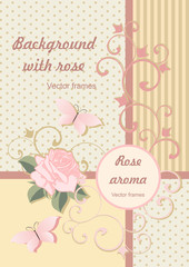 Background in pink colors with rose and butterfly.