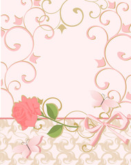 Background in pink colors with rose and butterfly.