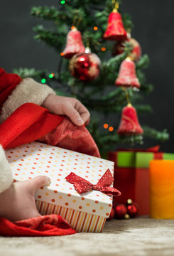 holidays, celebration and people concept - close up of santa cla