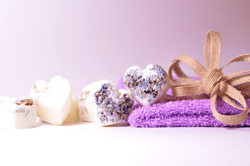 Spa lavender soap hearts with a flax bow