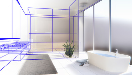 Modernes Badezimmer mit Sauna - Entwurf - 3D render - 96633430