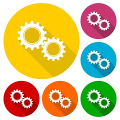 Gears sign icons set with long shadow
