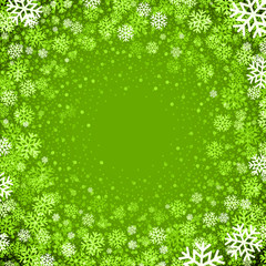 Christmas background of snowflakes in green colors