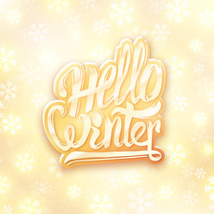 Hello winter golden typography label. Greeting card
