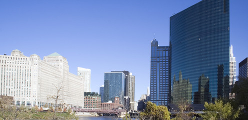 Fototapeta na wymiar Downtown Buildings around Chicago river