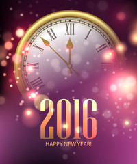 Fototapeta na wymiar Vector 2016 Happy New Year background with clock. Vector illustration