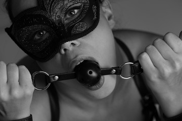 Sexy woman with mask and ball gag - 96635620