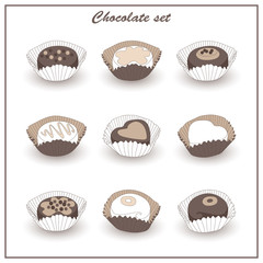 Chocolate tasty sweets isolated icons set
