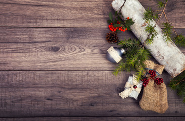 Christmas wooden background, copy space