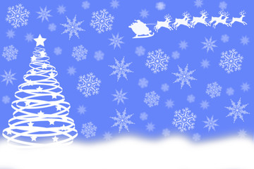 Fototapeta na wymiar White Christmas tree drawn by circles with Santa in sky