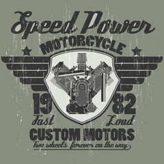 Motorcycle engine, riders team emblem graphic design