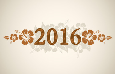 Vector 2016 text with tropical hibiscus