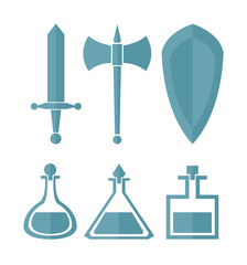 Vector set of simple one color elements for RPG games