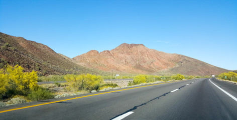 Driving on Interstate-10 East of city of Quartzsite in Arizona
