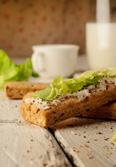Light Breakfast sandwiches with salad and cheese