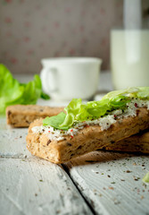 Light Breakfast sandwiches with salad and cheese