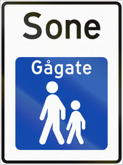 Norwegian road sign - Pedestrian zone. Sone means zone, Gagate means walk street