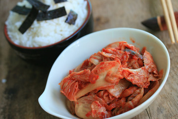 Kimchi cabbage and steamed rice