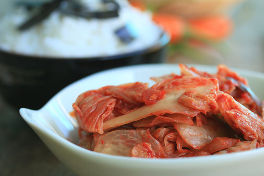 Kimchi cabbage and steamed rice
