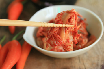 Kimchi cabbage and steamed rice