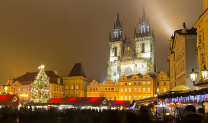The Old Town Square in Prague at winter night