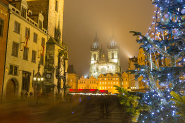 Fototapeta na wymiar The Old Town Square in Prague at winter night