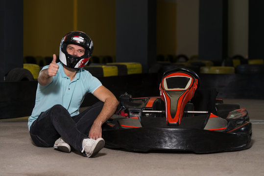 Man Showing Thumbs Up For Karting Race