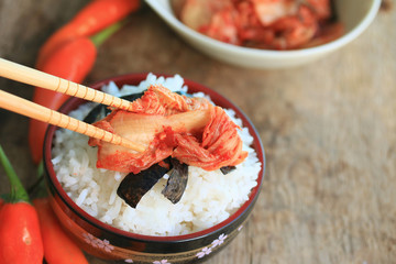 Kimchi cabbage and steamed rice