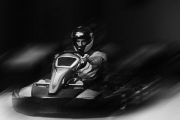 Rushing Kart And Safety Barriers Karting Race - obrazy, fototapety, plakaty