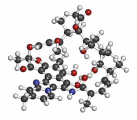 Rifaximin antibiotic drug molecule.