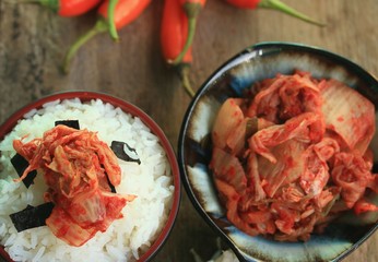 Kimchi radish with steamed rice