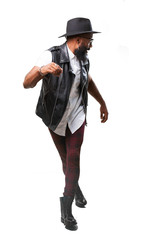 cool black man dancing on white