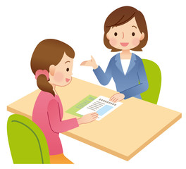 説明を受ける女性　案内