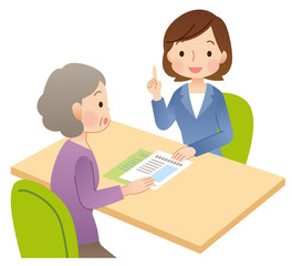 説明を受ける高齢者　女性　案内