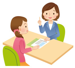 説明を受ける女性　案内