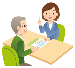 説明を受ける高齢者男性　案内