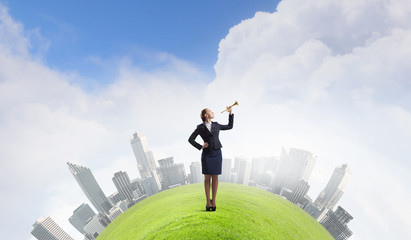 Businesswoman play pipe