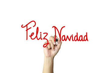 Feliz Navidad hand writing on white isolated background