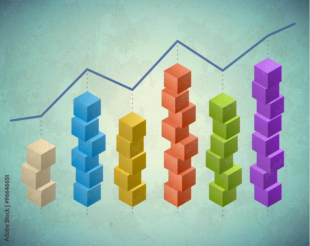 Poster retro infographic with columns of cubes