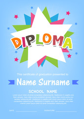 Preschool Kids Diploma certificate background design template