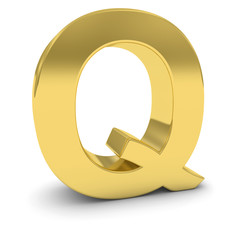 Gold 3D Uppercase Letter Q Isolated on white with shadows