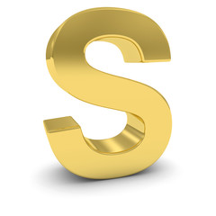 Gold 3D Uppercase Letter S Isolated on white with shadows